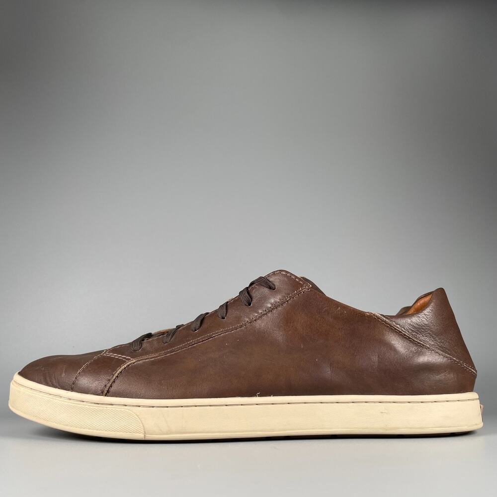 OluKai Kahu Pahaha Men's Size 13 Brown Leather Lace Up Casual Sneakers EUC